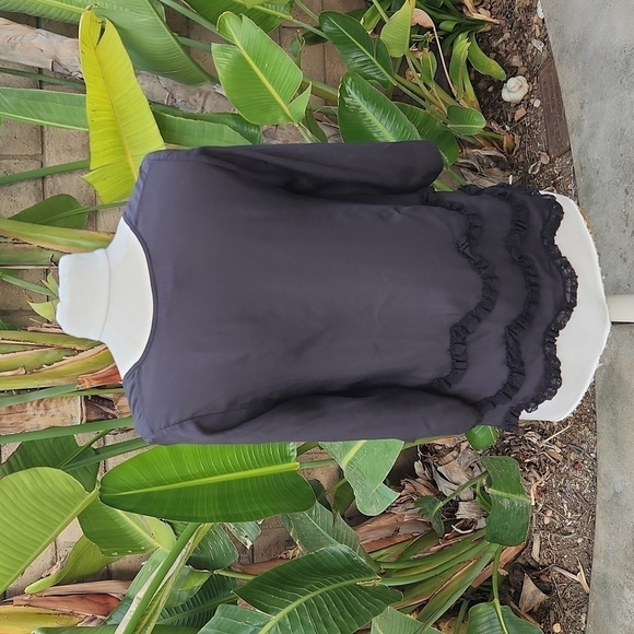 The GREAT. size 1 small black silk ruffle blouse - Picture 4 of 10